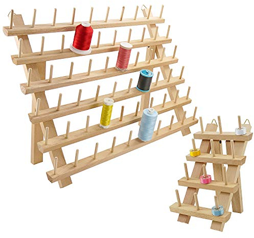 New brothread 60 Spulen + 12 Spulen Holz Fadenhalter/Garnhalter/Fadenspulen Organizer mit Haken zum Aufhängen für Stickerei, Quilten, Nähen, Haare Flechten - Mutter + Kind Fadenhalter