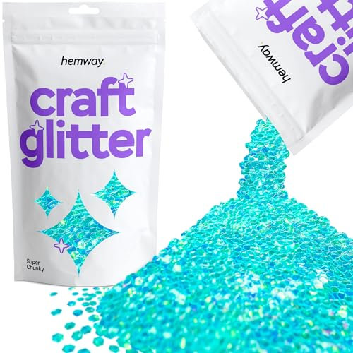 Hemway Craft Glitter - Fluorescent UV Neon Blue | Super Chunky Metallic Sequin Flakes for Resin & Epoxy Crafts | Supplies for Tumblers, Cards, Jewellery, Candle, Hair, Face, Body & Nail Art | 100 g