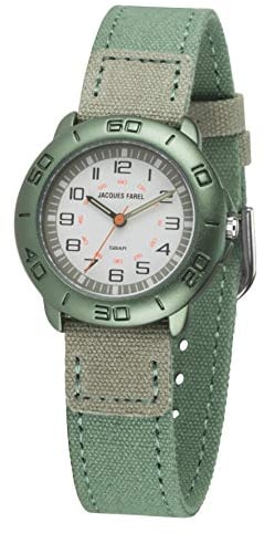 JACQUES FAREL Öko-Kinderuhr Jungen Armbanduhr mit Textilband aus Bio-Baumwolle Analog Quarz Khaki Grün ORGS 477