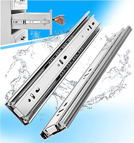 YENUO Stainless Steel Drawer Slide, 3 Folding Fully Unfolded Drawer Slide, Ball Bearing Side Mounted Drawer Slide(1 Pair/5 Pairs/ 10 Pairs) (1, 22 inch(550mm))