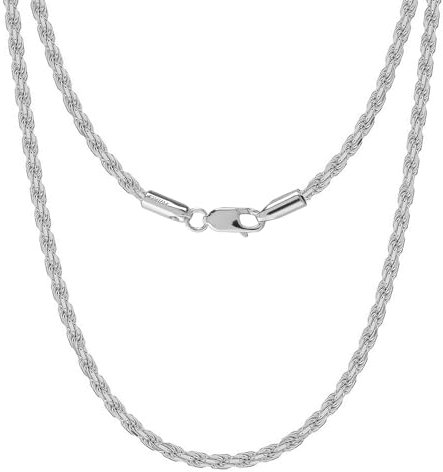 LeCalla Solid 925 Sterling Silver Italian 3 MM Diamond-Cut Twisted Braided Rope Chain Necklace for Men and Women 20 Inches