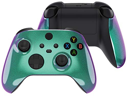 eXtremeRate Carcasa Delantera y Grip para Xbox Series X/S Mando - Cubierta Frontal Protectora de Agarre Empuñadura para Xbox Series S X Controlador - No Incluye Mando (Violeta a Verde)