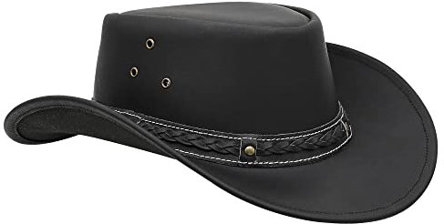 Sidewinder Rindsleder Cowboyhut Leder Western Hut Herren und Damen Western Aussie Vintage Outback Bush Old Style Hut Braun Schwarz Alle Größen