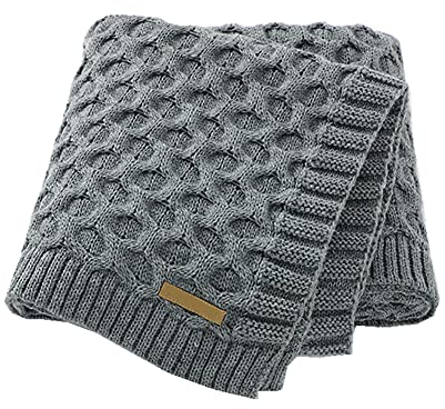 Surwin Strickdecke Babydecke Kuscheldecke Baumwolle, Mädchen und Jungen Babys Gestrickt Kinderdecke Freien Krabbeldecke Perfekt für Kinderwagen Babybett (80x100cm,grau)