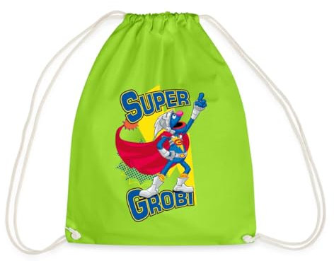 Spreadshirt Sesamstraße Super Grobi Superheld Turnbeutel, One size, Neongrün