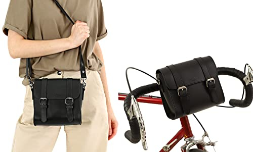Gusti Lenkertasche Leder - Beryl B. Damen und Herren Umhängetasche Fahrradtasche Ledertasche Vintage Leder Schwarz