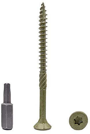 Marcopol Paquete de 100 tornillos de madera con acabado anticorrosión, 5 x 70 mm, tornillos de madera, cabeza torx, tipo 17, cabeza avellanada, tornillo exterior (100, 5 x 70 mm), Green