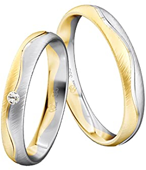 JC Trauringe Gold 333 Bicolor Paarpreis Mattiert I Partnerringe Gelb- und Weißgold mit Gravur in edler Schatulle I 2 Hochzeitsringe Herrenring ohne & Damenring mit Zirkonia Steinen I ICT25