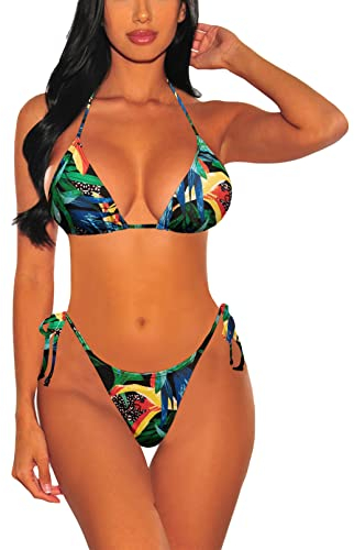 Viottiset Damen Zweiteilige Neckholder Kordelzug Bikini Set Triangel Strand Badeanzug Sexy Bademode Süß Türkis Mittel