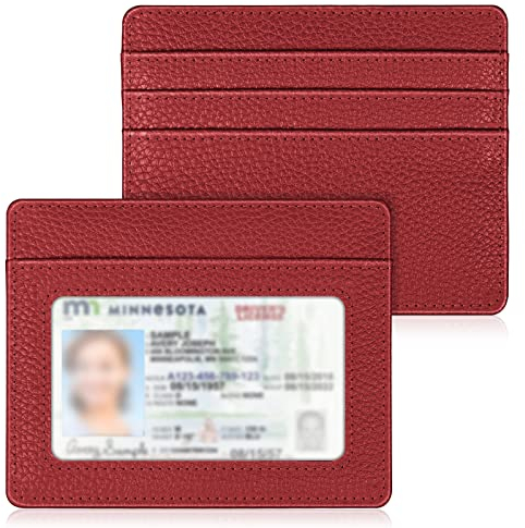 FINTIE Portafoglio Minimalista, Sottile Porta Carte di Credito Custodia con Protezione RFID e Finestra ID per Donna Uomo, Poppy Rosso