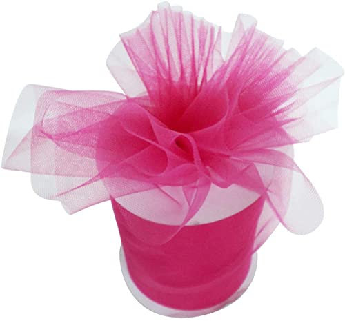 PARTYLANDIA Bobina Tulle 100 mt per Decorazioni, Feste di Matrimonio, Ideale per Confetti, bomboniere, Vestiti, Sedia, Regali ECC. (Fucsia, 25)