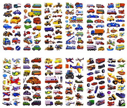 Cobee 3D-Aufkleber für Kinder, 12 Bögen, Auto-Thema, Kinderaufkleber, Lehrer, Belohnungsaufkleber, DIY-Dekoration, Aufkleber für Mädchen, Jungen, Lehrer, Basteln, Scrapbooking