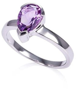 namana Bague en Améthyste pour Femme et Jeune Fille, Élégante Bague Femme en Argent Sterling 925 avec une Améthyste Naturelle en Poire, Bague Argent Femme avec une Pierre Naturelle en Améthyste