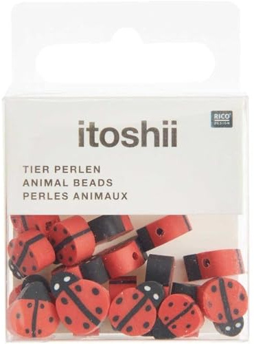 Rico Design 20 Stück Marienkäfer Perlen - Rot und Schwarz