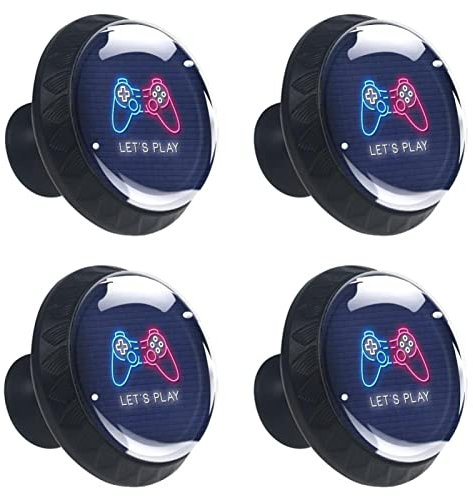 4 Pack Neon Gamer Controller Drawer Knobs Round Kitchen Cabinet Pulls Glass Door Knobs for Chest of Drawers Furniture Cupboard Dresser Wardrobe Door Handles and Knobs, with Screws