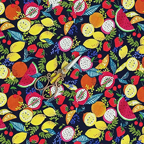 FABRIC.MVP® Stretch Baumwollstoff Obst Meterware | Stoff mit Obst drucken Jersey, Nähen Nähstoffe ideal für Dekorationen & Accessoires- Preis gilt für 0,5 Meter (A)