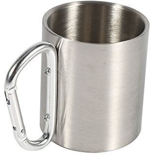 Taza de café para acampar, taza portátil de acero inoxidable Senderismo Camping Viajar al aire libre Mosquetón Tazas de escalada Taza de pared doble con anillo en D Autobloqueo Mosquetón Gancho Mango