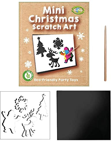Anila's Complete Christmas Themed 10 Party Bags, Fillers & Favours – 10 Sustainable Mini Christmas Scratch Art sheets that are Eco-friendly and 100% Plastic Free. (Ideal for Children Aged 3-8)