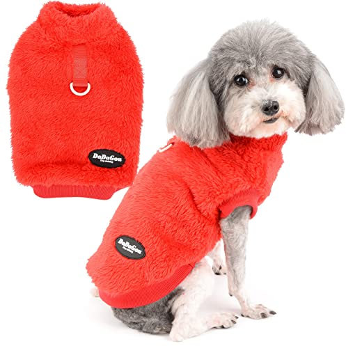 Zunea Maglione in Pile per Cani di Piccola Taglia Invernale Caldo Maglione Giacca Cappotto Morbido Vestiti per Cuccioli Sfocati con Anello a D Pullover Abbigliamento per Gatti Chihuahua Rosso M