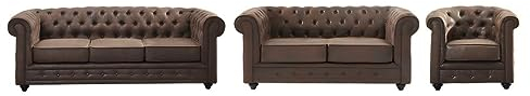 Vente-unique-Couchgarnitur 3+2+1 - Microfaser - Vintage-Look - Chesterfield