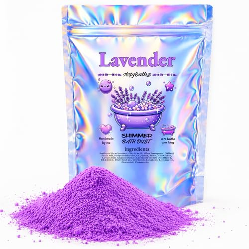 Stsfybaths Bath Bomb Powder for Kids and Adults, Purple Lavender Glitter and Shimmer Bath Dust, Handmade, Scented and Non-Staining, Gift for Women, 6-9 Baths per Bag (Large, Purple)