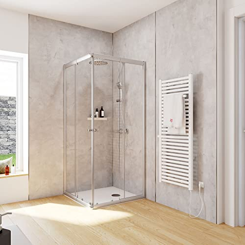 Schulte Duschkabine Corner Eckeinstieg mit Schiebetüren Silberfarben 4 mm Sicherheitsglas (ESG) Klar hell 80x80 cm, Montage auf Duschwanne oder Fliese