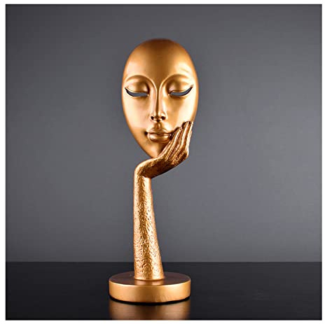 Tauzveok Abstrakte Kunst Skulptur Deko, Golden Gesicht Figur Dekoration Statue, Zum Dekorieren Von Wohnzimmer, Schlafzimmer, Büro,Skulpturen Und Figuren Modern, Resin,Gold a