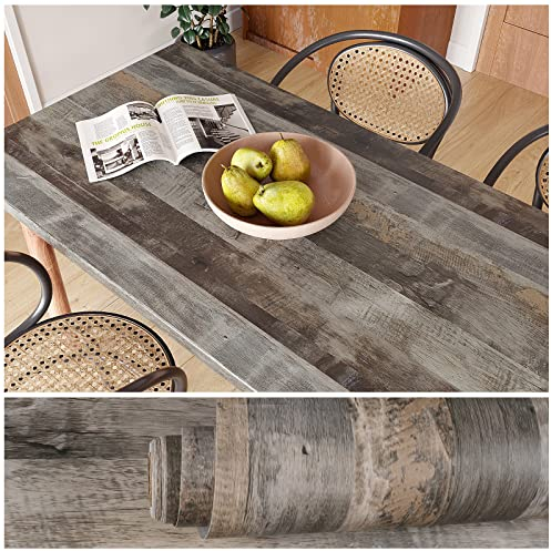 VEELIKE Pellicola Adesiva Legno Grigio Vintage Carta da Parati Shabby Chic Carta Adesiva per Mobili Pellicola Autoadesiva per Cucina Lavabile Rotolo Adesivo per Mobili Camera da Letto Bagno 40cm×300cm