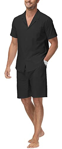 YAOHUOLE Mens Summer Clothes Mens Outfits 2 Piece Fashion Casual All Black Outfit For Men Beach Outfits Sets Men Short Set Black 3XL