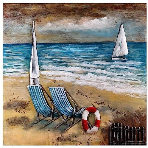 Wandbild 3D-Optik Metallbild handmade Beach Lifebelt 100x100cm Relief Unikat Bild