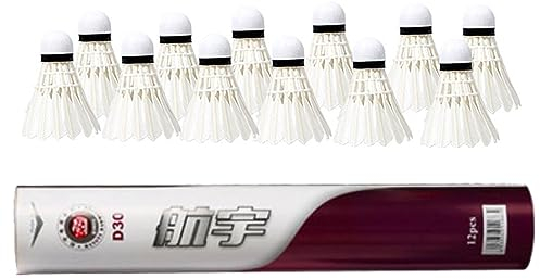 Janzoom Badminton-Federbälle mit Gänsefedern, mit großer Haltbarkeit, Stabilität und Balance, für Indoor-Outdoor-Familientraining, Übungen, 12 Stück