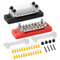 GUNGY Blocco di Distribuzione Alimentazione 12V-48V DC Busbar 150A Morsettiera di Alimentazione 2 Vie con 12 x M4 Terminale a Bolts per Auto Camion Barca Rosso e Nero 2 Pezzi