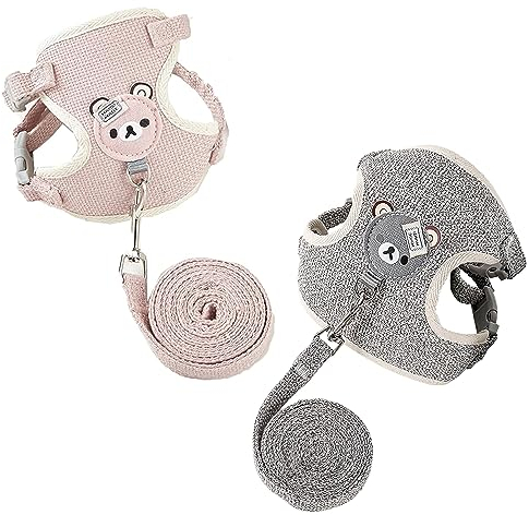 Taicols 2 Stück Verstellbare Leine für Kaninchen, 120cm Atmungsaktives Westengeschirr, Weiches Kaninchen Geschirr, Katzengeschirr Haustier Leine für Häschen Katze Hamster Pet Walking Outdoor (A)