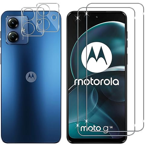 Lutree 2+2 Stück Panzer Schutz Glas für Motorola Moto G14 für Panzerglas, Folie und Kameraschutz Folie,9H Härte HD Schutzfolie Anti- Kratzer Displayschutz Displayfolie