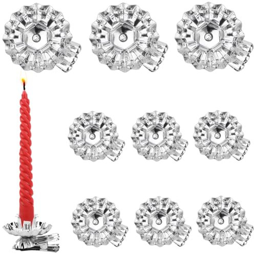 Brosay Kerzenhalter für Weihnachtsbaum, silberfarben, Kerzenhalter, Metall, für Weihnachten, Geburtstag, Party, 10 Stück (10 Stück, Silber)