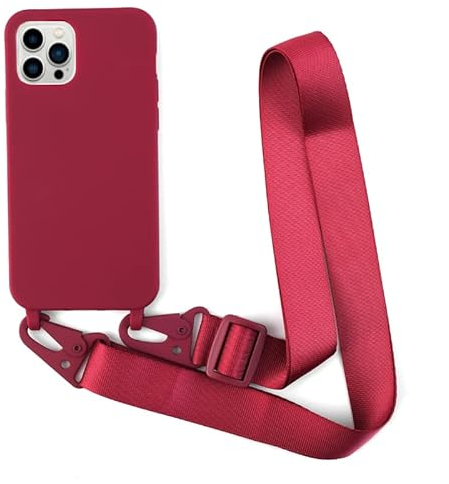 Leather Armor Handykette Hülle für iPhone 15 Pro(6.1) mit Band Halsband Lanyard (abnehmbar) Handyhülle,Handyhülle mit Verstellbarer Lanyard,Stoßfest Silikonhülle Handykette Handyhülle .-Rot