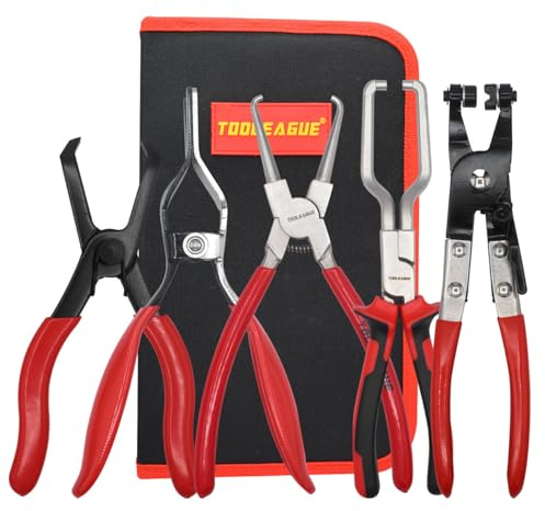 TOOLEAGUE Fuel Line Pliers Set 6Pcs, Hose Remover, 9 Fuel Filter Caliper, Hose Pipe Clamp Clip, Flat Hose Clamp Plier, 30 Degree Disconnect Pliers Set for Auto Maintenance with Storage Case