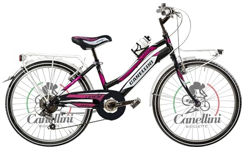 BICICLETTE CANELLINI LINCY Mädchenfahrrad MTB 24 Zoll (61 cm), 6 Gänge, schwarz/pink