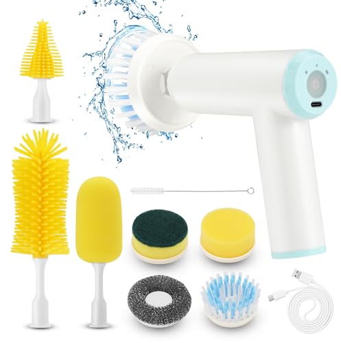 Altueey Electric Spin Scrubber, 7 in 1 Portable Cleaning Brush with 7 Replaceable Brush Heads 3 Rotating Speeds Scrubbing Brush Rechargeable Power Scrubber for Kitchen, Bathroom, Tile, Wall, Window