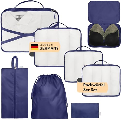 Alpenstern® Koffer Organizer Set 8-Teilig I Deutsche Marke I Packwürfel Kleidertaschen Packtaschen für Gepäck I Urlaub und Reise-Zubehör I Kofferorganizer packing cubes travel organizer (Dunkelblau)