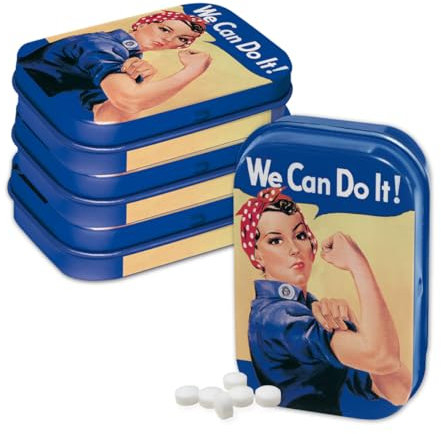 Nostalgic-Art Retro Pillendose, 4 x 6 x 1,6 cm, We can do it (4er-Set) – Geschenk-Idee für USA Fans, mit Pfefferminz-Dragees, Vintage Design