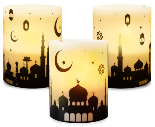BETESSIN 12 Windlicht Tischdeko Eid Mubarak Kerzen Deko Teelichter Ramadan Tichdeko Eid al-Fitr Lichthülle Mini Kerzen Verzieren Tischlichter Teelicht Kerzen Dekoration DIY Geschenkidee