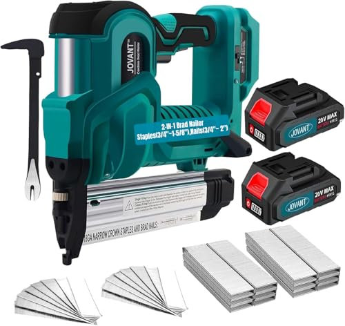 JOVANT Brad Nailer Electric, 2-in-1 18G Nail Gun & Staple Gun with 800pcs Nails&Staples, with 2×2.0Ah Batteries & Charger, for Woodworking, Flooring, Roofing and Upholstery