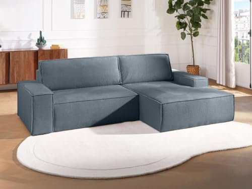 Vente-unique-Ecksofa mit Schlaffunktion - Ecke rechts - Strukturstoff - Blau - Amelia