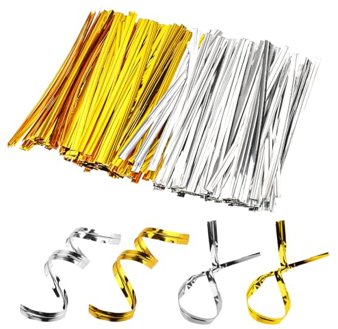 Jeffdad 1600 Pcs Metallic Twist Ties, 4 Twist Ties For Plastic Bags, Bags Foil Twist Ties For Bread Bags Gift Bags Treat Bags Candy Bags(Gold and Silver)