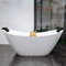 KOLMAN Freistehende Badewanne 180x80 cm IVAR, Ablaufgarnitur Click-Clack, Weiß, Exclusive, Modern + 2x Schwarz Badewannenkissen + Bambus Badewannenablage