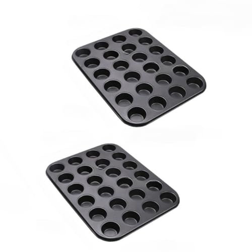 DongAi 24 Count Muffin Pan,Carbon Steel Cupcake Pan Muffin,Nonstick Cake Molds/Tin,for Baking Muffins Cupcakes, BPA Free,Easy Release & Clean, Oven Safe–Set of 2 (Black - 24 holes)