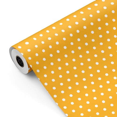 Rouleau de papier cadeau, grand rouleau de 62 cm x 100 m • Pois moutarde • Idéal pour : magasins, commerces, emballage cadeau, anniversaire, baby shower, mariage, décoration [FP Fiesta Paper]