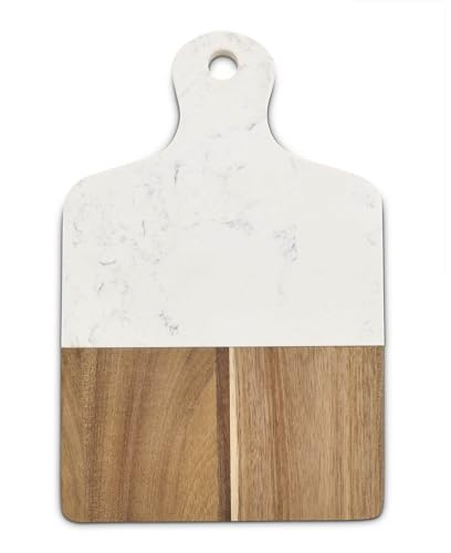 Maison du Fromage - Tabla de queso para embutidos, mármol cultivado y madera, rectangular, 33 x 21 x 1,2 cm