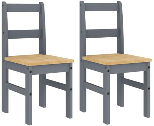 vidaXL Essstühle 2 STK., Holzstuhl Stuhl für Esszimmer Küche, Esszimmerstuhl Küchenstuhl Massivholz, Restaurantstuhl Hotelstuhl, Grau Kiefer